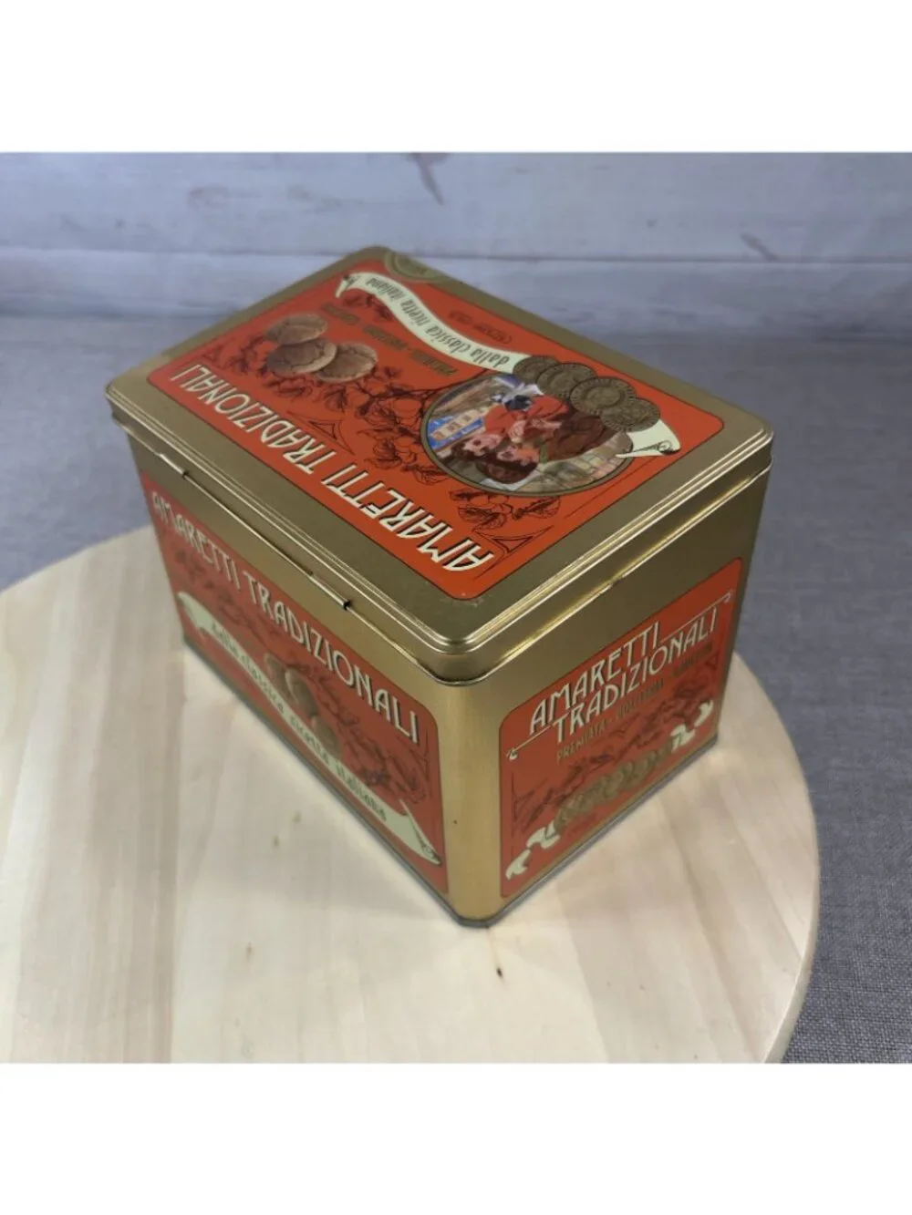 2012 Amaretti Tradizionali Italiann Cookie Tin Hinged lid Rectangle canister 7x5